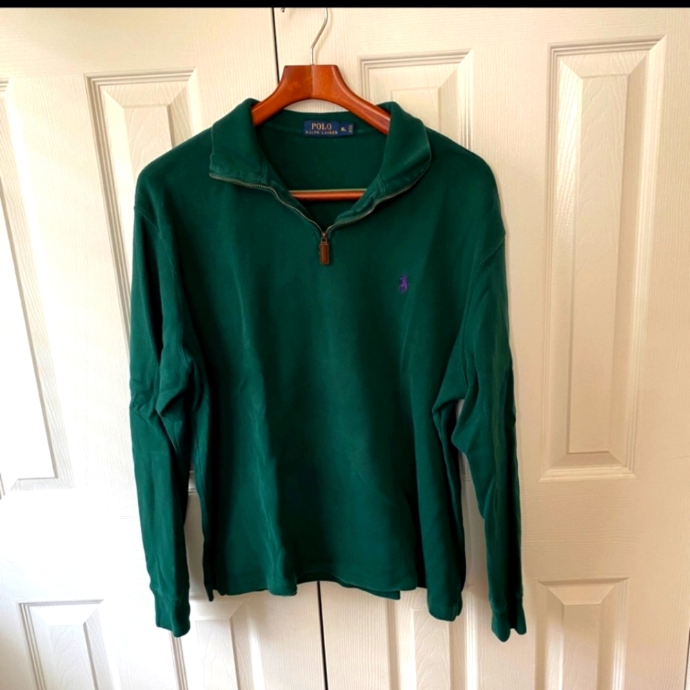 Polo Ralph Lauren Forest Green Quarter Zip Mock Neck Pullover SZ XL